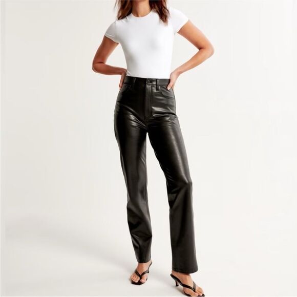 ABERCROMBIE & FITCH | Vegan Leather 90s Straight Ultra Hi Rise Pants Women’s 10 - Picture 1 of 13